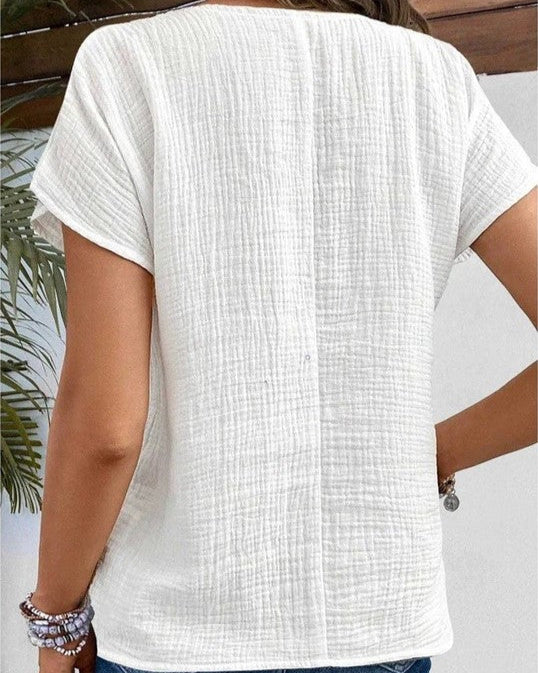 Women’s Top with V-Neck and Button Front