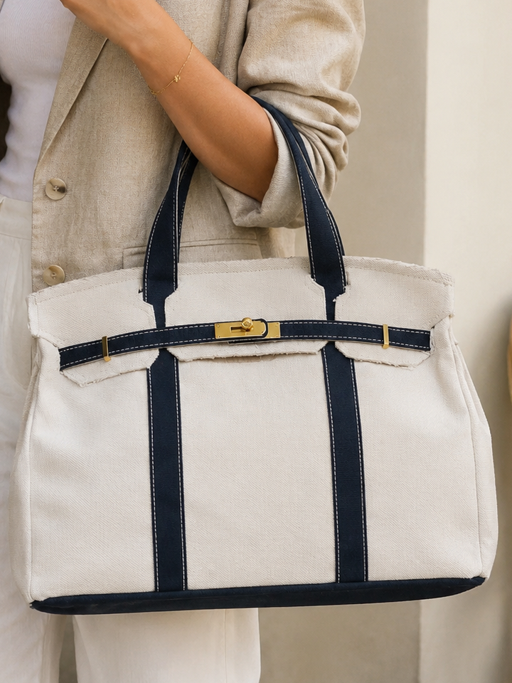 Women’s Tote Bag with Top Handles and Front Turn-Lock Strap