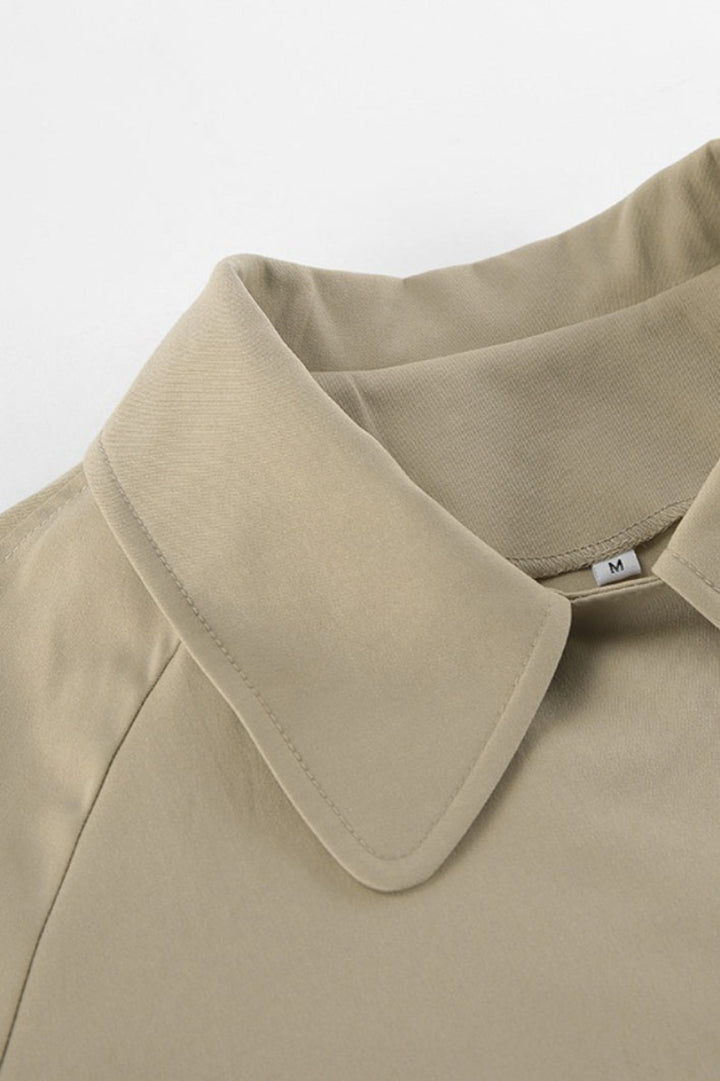 Women’s Trench Coat with Fold-Down Collar and Waist Tie
