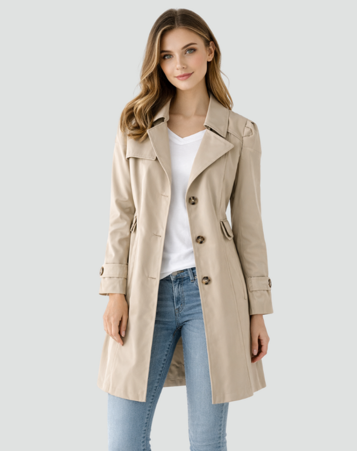Women’s Trench Coat with Lapel Collar and Button Front