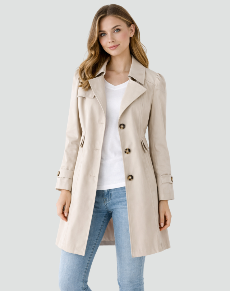 Women’s Trench Coat with Lapel Collar and Button Front