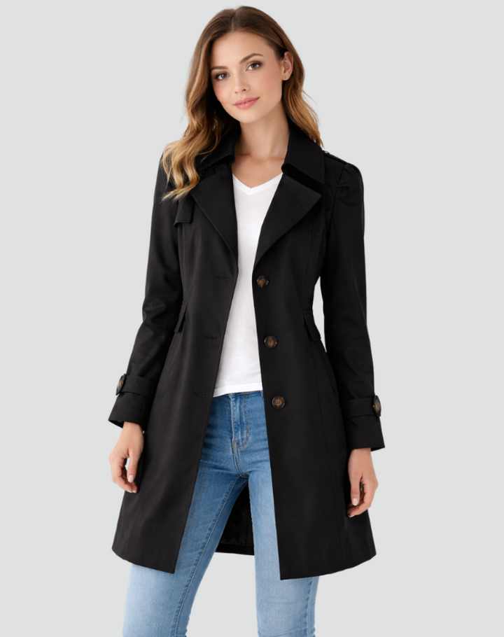 Women’s Trench Coat with Lapel Collar and Button Front