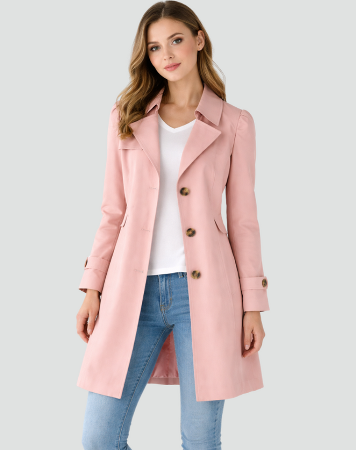 Women’s Trench Coat with Lapel Collar and Button Front