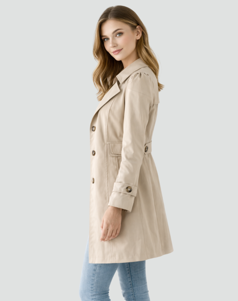 Women’s Trench Coat with Lapel Collar and Button Front