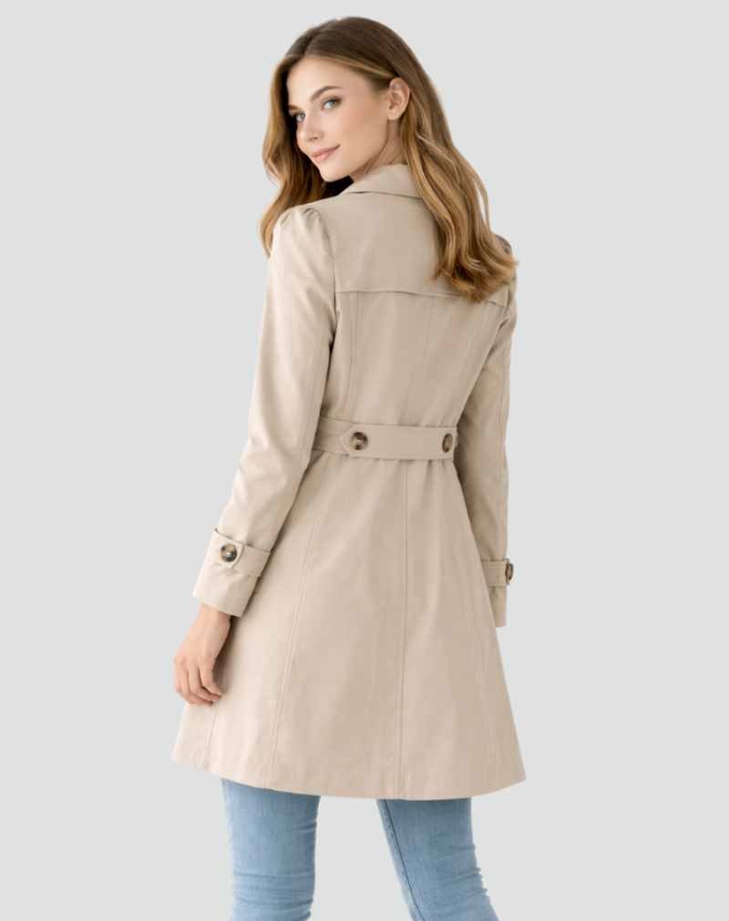 Women’s Trench Coat with Lapel Collar and Button Front