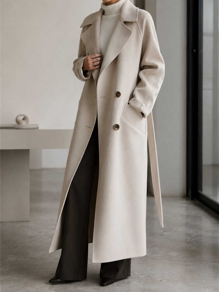 Women’s Trench Coat with Lapel Collar and Waist Tie
