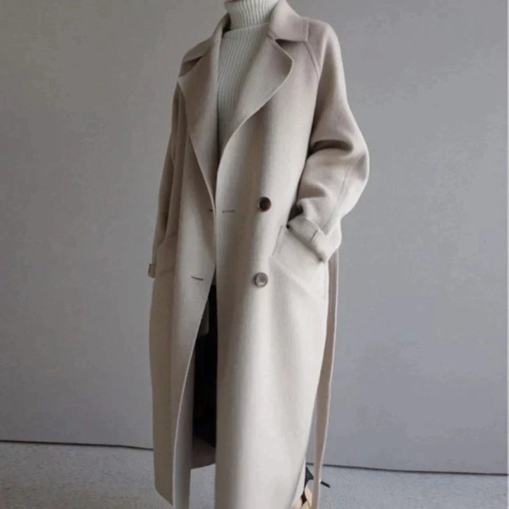 Women’s Trench Coat with Lapel Collar and Waist Tie