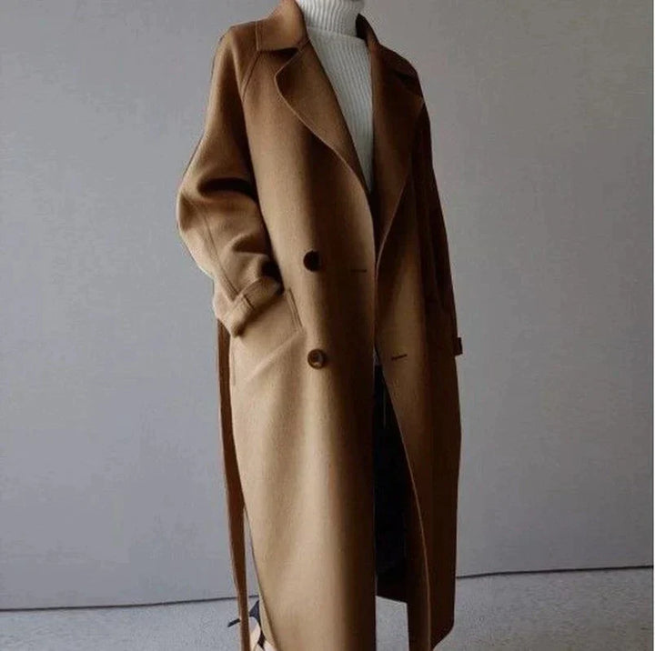 Women’s Trench Coat with Lapel Collar and Waist Tie