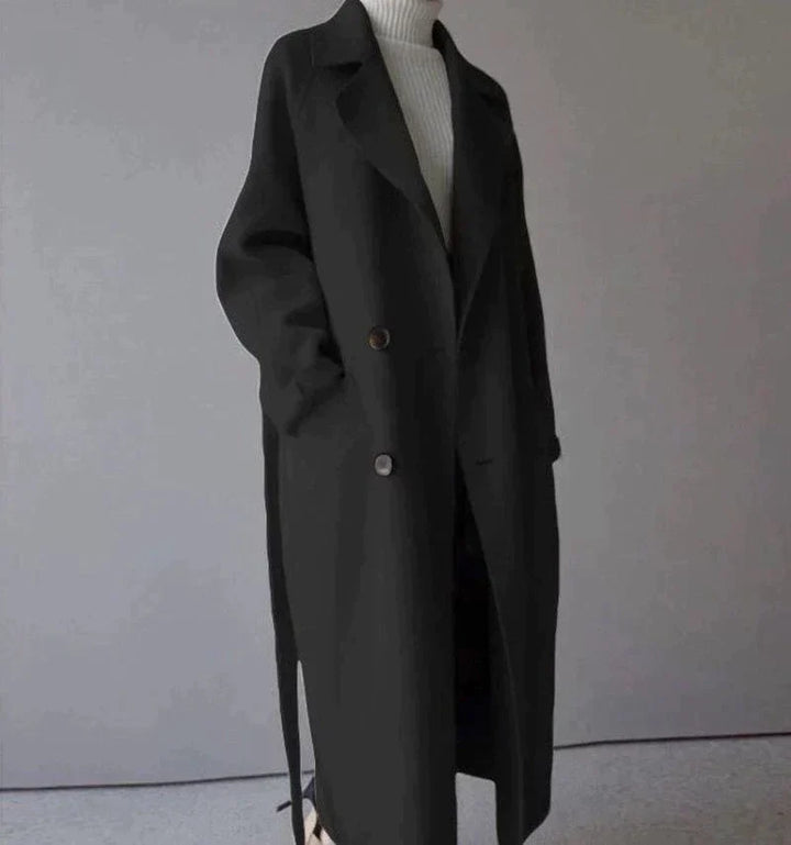 Women’s Trench Coat with Lapel Collar and Waist Tie
