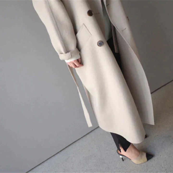 Women’s Trench Coat with Lapel Collar and Waist Tie