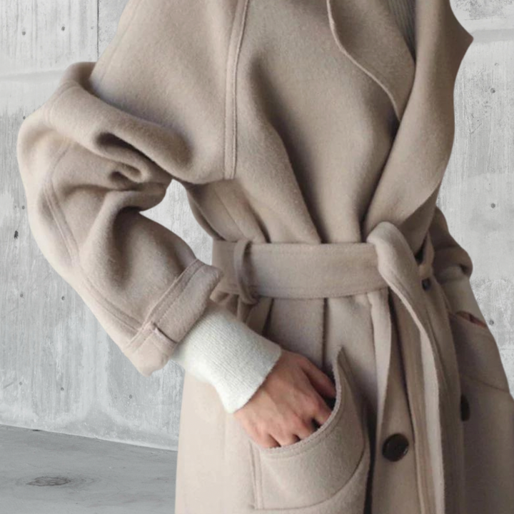 Women’s Trench Coat with Lapel Collar and Waist Tie