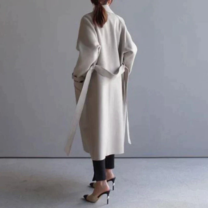 Women’s Trench Coat with Lapel Collar and Waist Tie