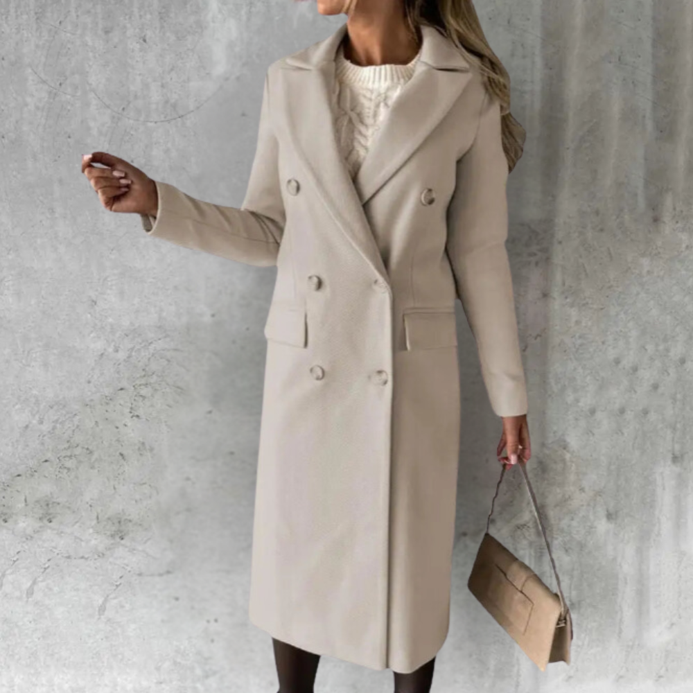 Women’s Trench Coat with Notched Lapel and Button Front