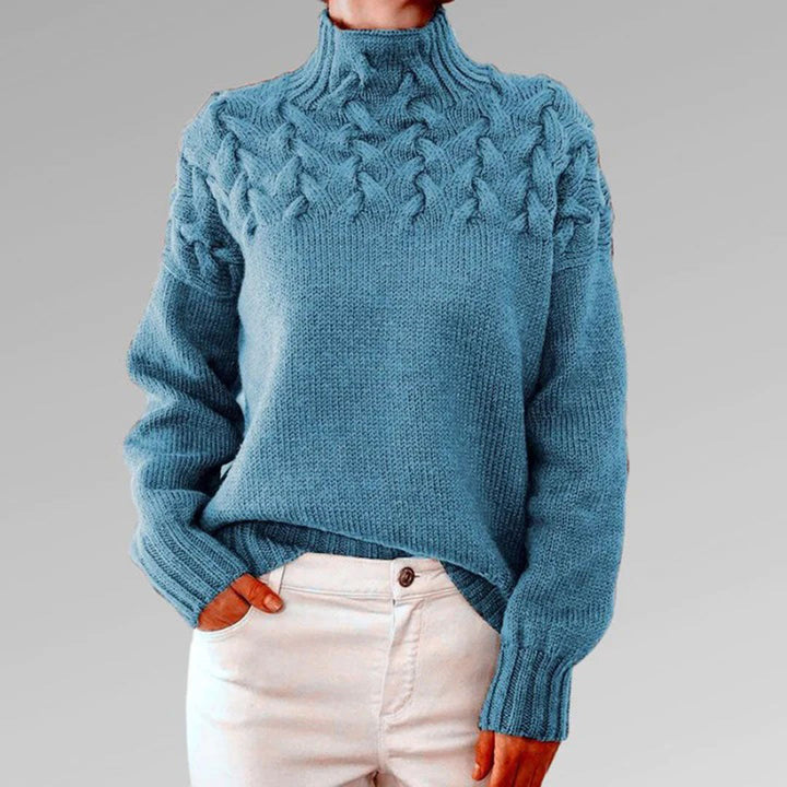Women’s Turtleneck Cable Knit Jumper with Raised Pattern and Ribbed Cuffs