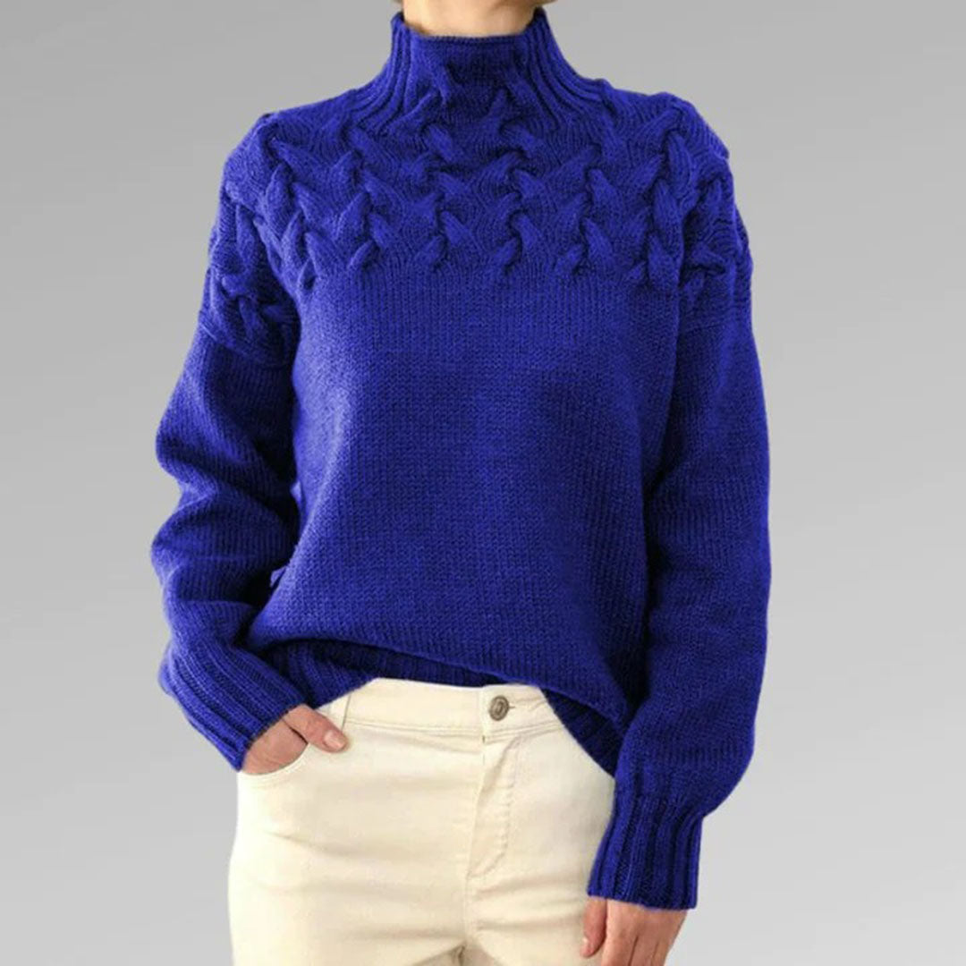 Women’s Turtleneck Cable Knit Jumper with Raised Pattern and Ribbed Cuffs
