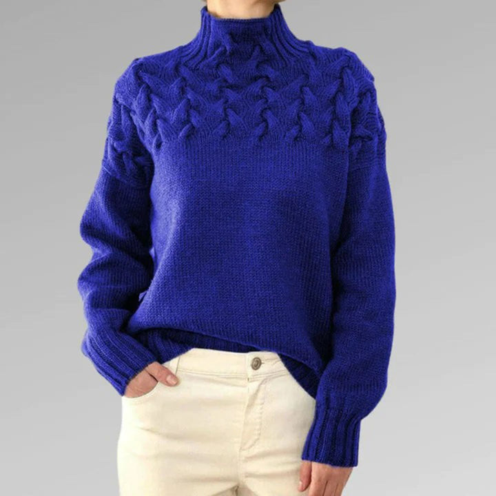 Women’s Turtleneck Cable Knit Jumper with Raised Pattern and Ribbed Cuffs