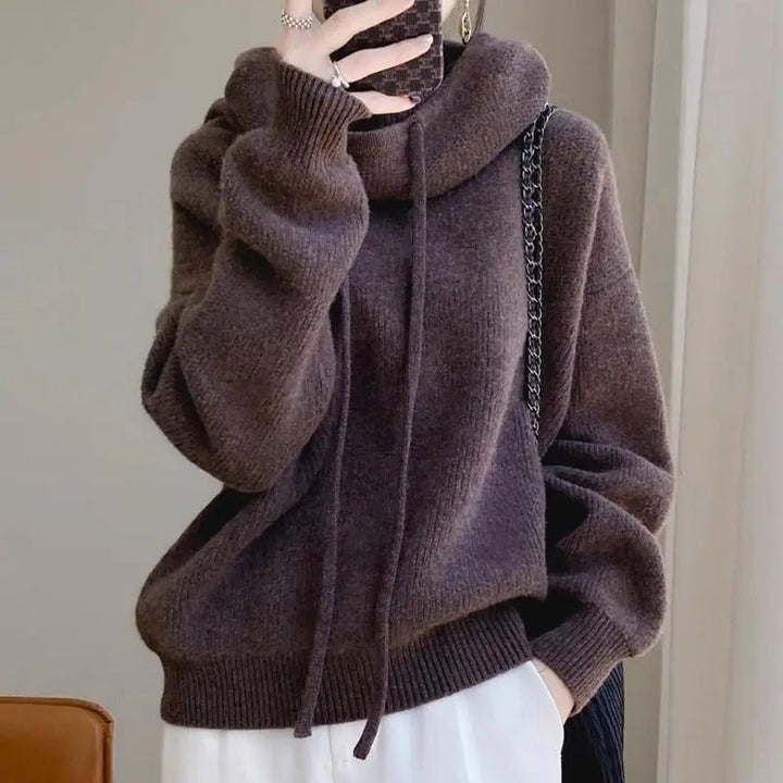 Women’s Turtleneck Hoodie with Drawstring Neckline and Ribbed Trim