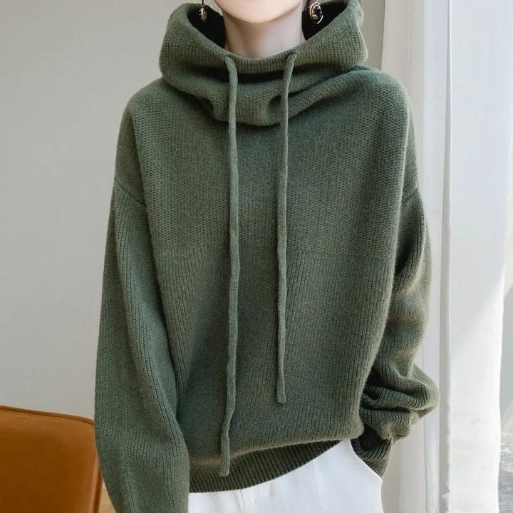 Women’s Turtleneck Hoodie with Drawstring Neckline and Ribbed Trim