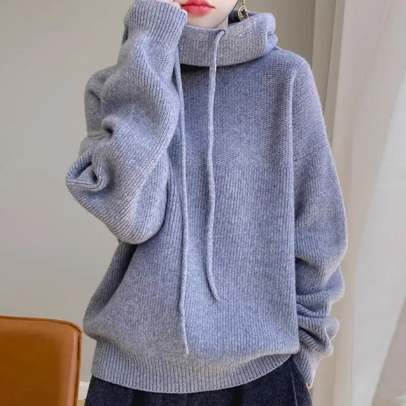 Women’s Turtleneck Hoodie with Drawstring Neckline and Ribbed Trim