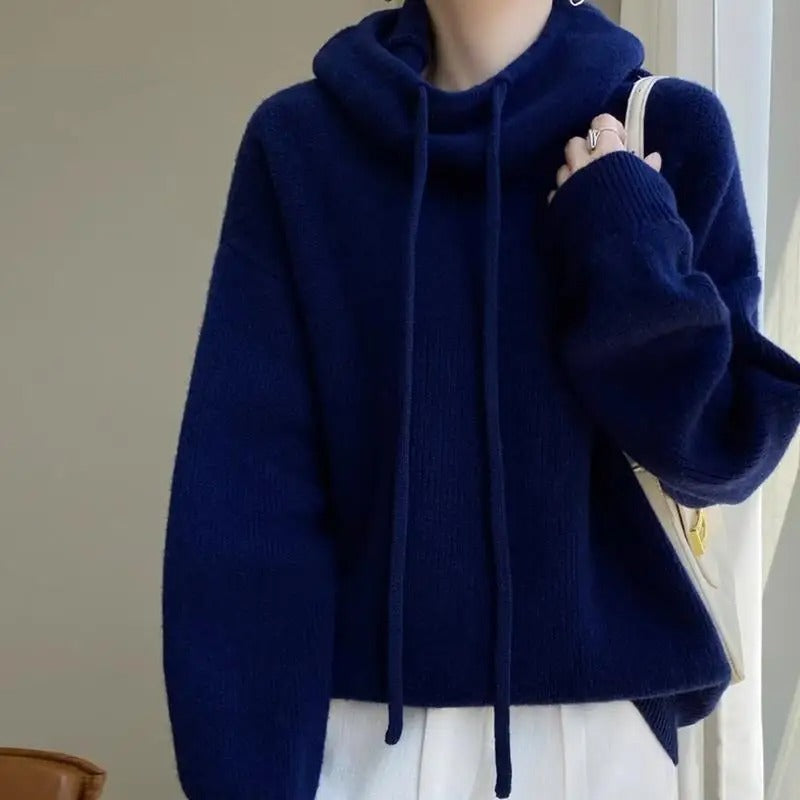 Women’s Turtleneck Hoodie with Drawstring Neckline and Ribbed Trim