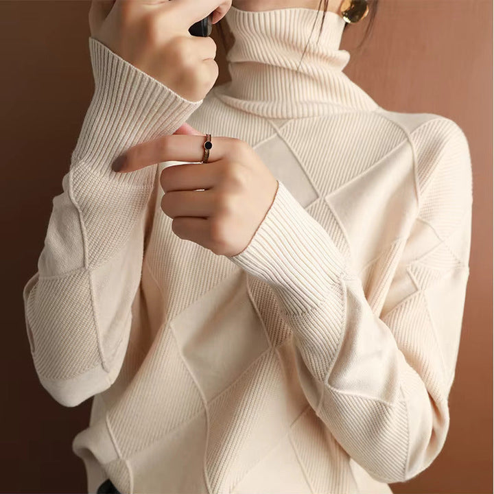 Women’s Turtleneck Jumper with Diamond Panel Detail and Ribbed Trim
