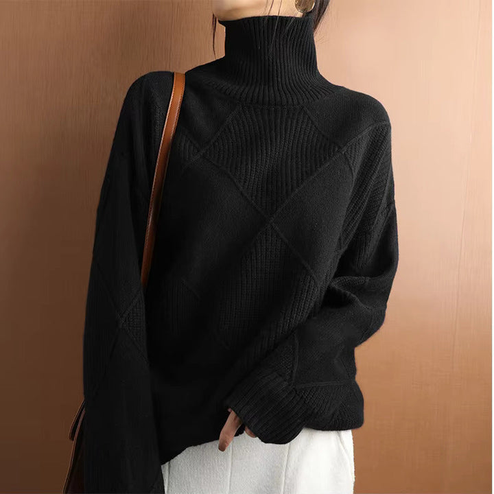 Women’s Turtleneck Jumper with Diamond Panel Detail and Ribbed Trim