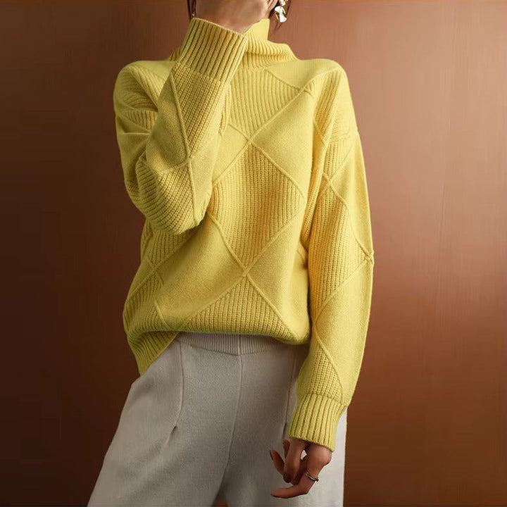Women’s Turtleneck Jumper with Diamond Panel Detail and Ribbed Trim