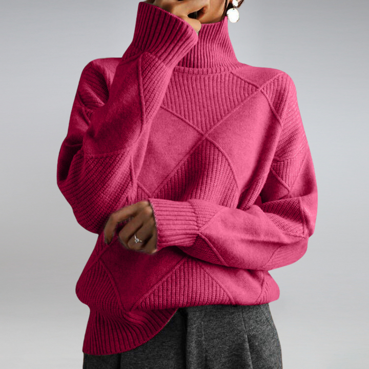 Women’s Turtleneck Jumper with Diamond Panel Detail and Ribbed Trim