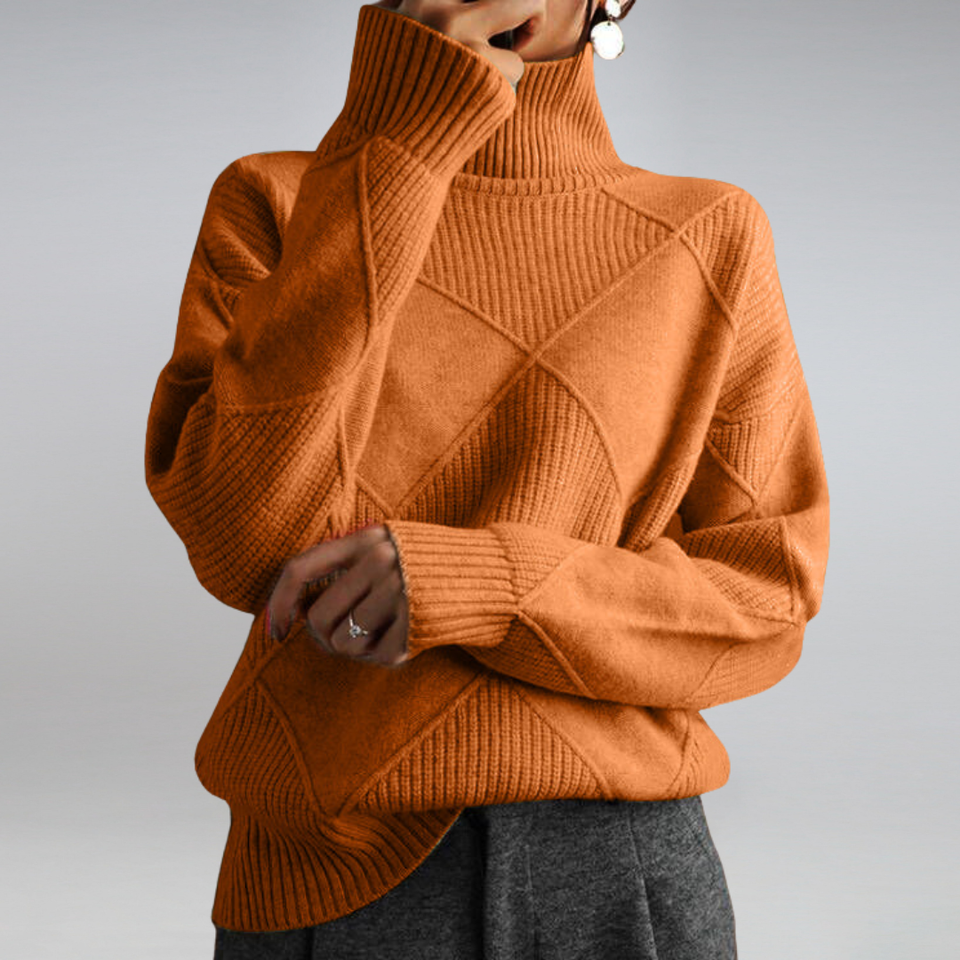 Women’s Turtleneck Jumper with Diamond Panel Detail and Ribbed Trim