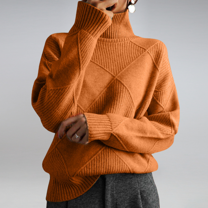 Women’s Turtleneck Jumper with Diamond Panel Detail and Ribbed Trim