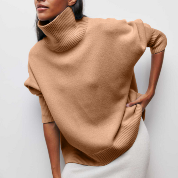 Women’s Turtleneck Jumper with Ribbed Cuffs and Dropped Shoulders