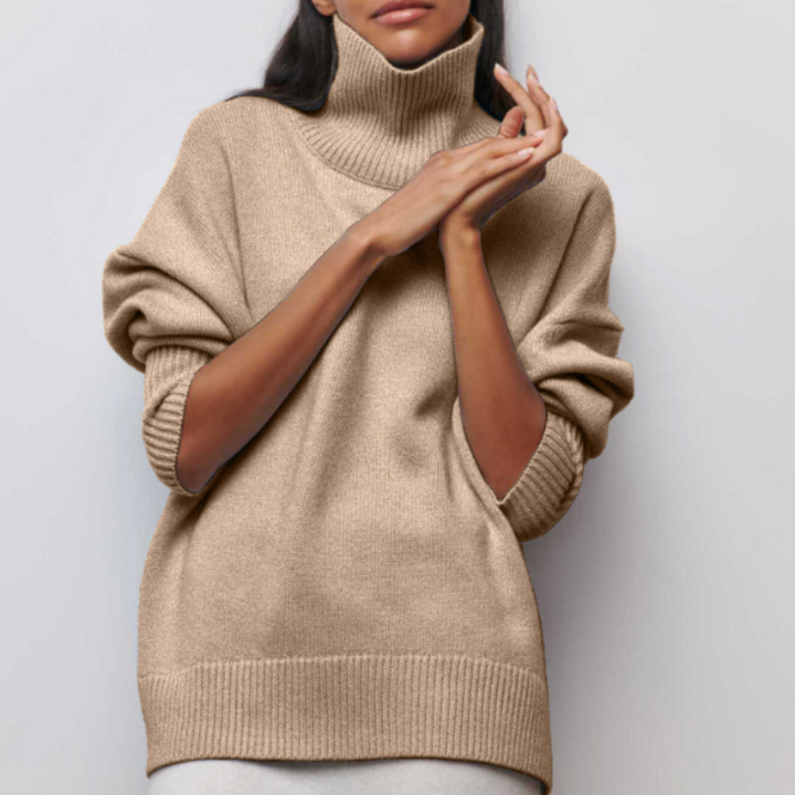 Women’s Turtleneck Jumper with Ribbed Cuffs and Dropped Shoulders