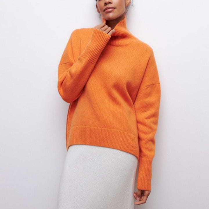 Women’s Turtleneck Jumper with Ribbed Cuffs and Dropped Shoulders