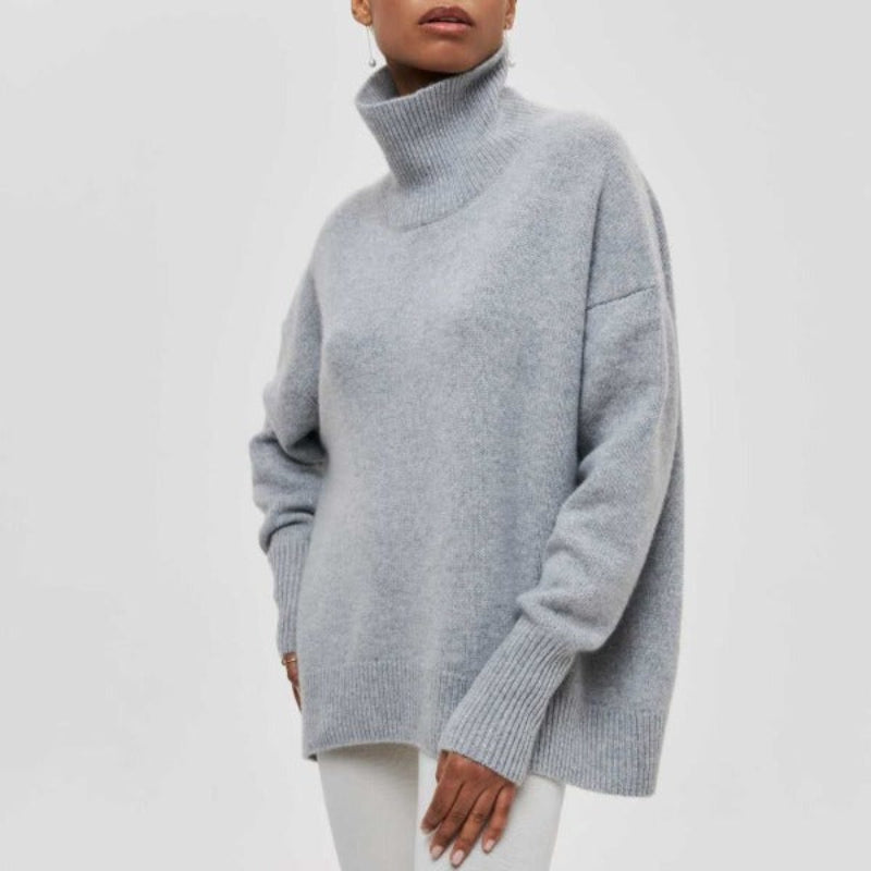 Women’s Turtleneck Jumper with Ribbed Cuffs and Dropped Shoulders