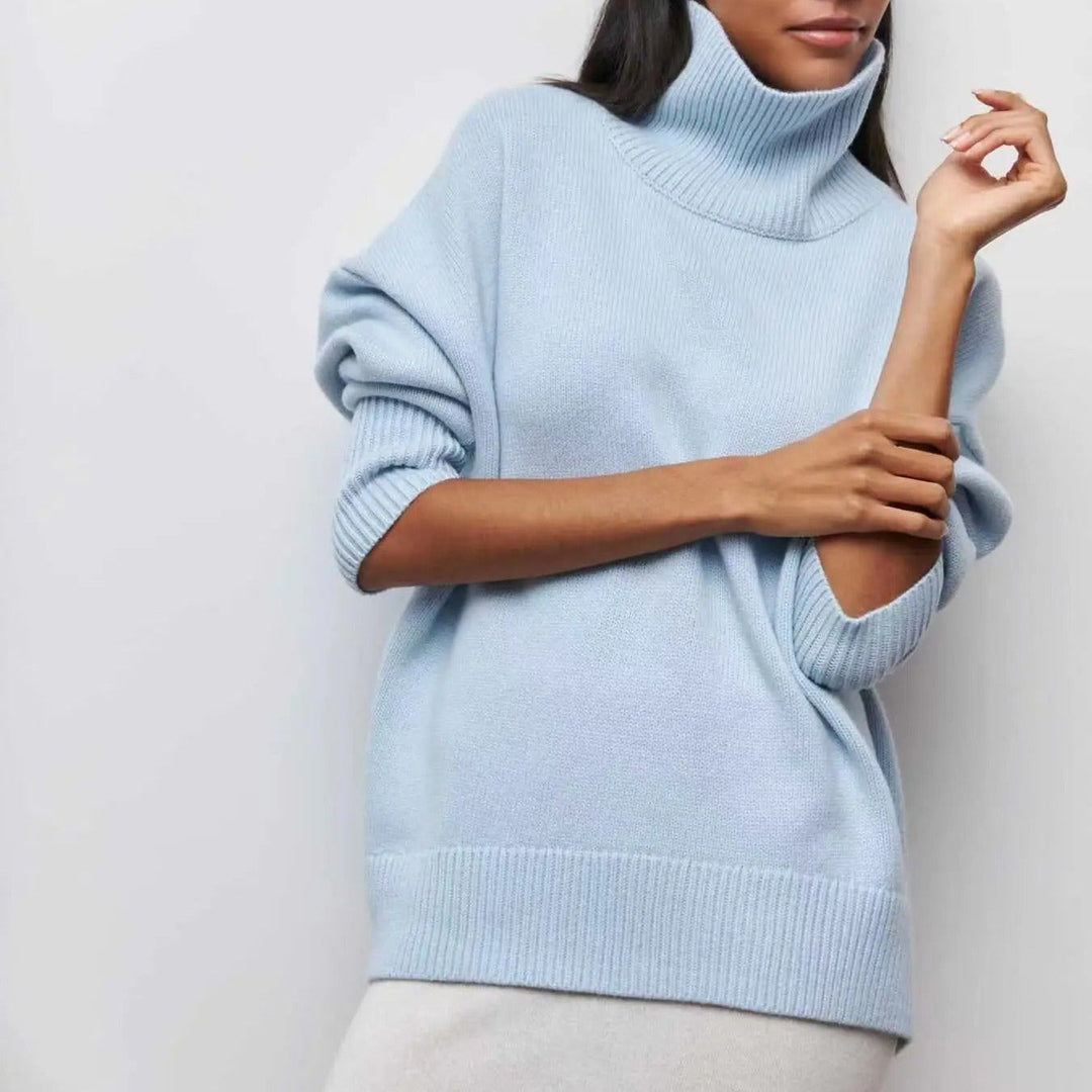 Women’s Turtleneck Jumper with Ribbed Cuffs and Dropped Shoulders