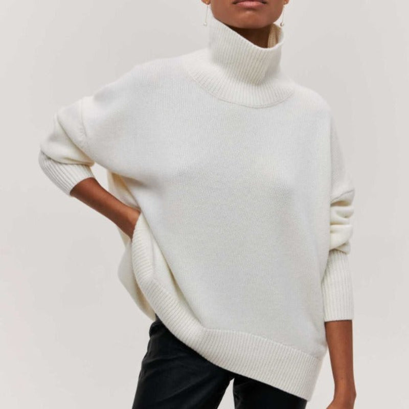 Women’s Turtleneck Jumper with Ribbed Cuffs and Dropped Shoulders