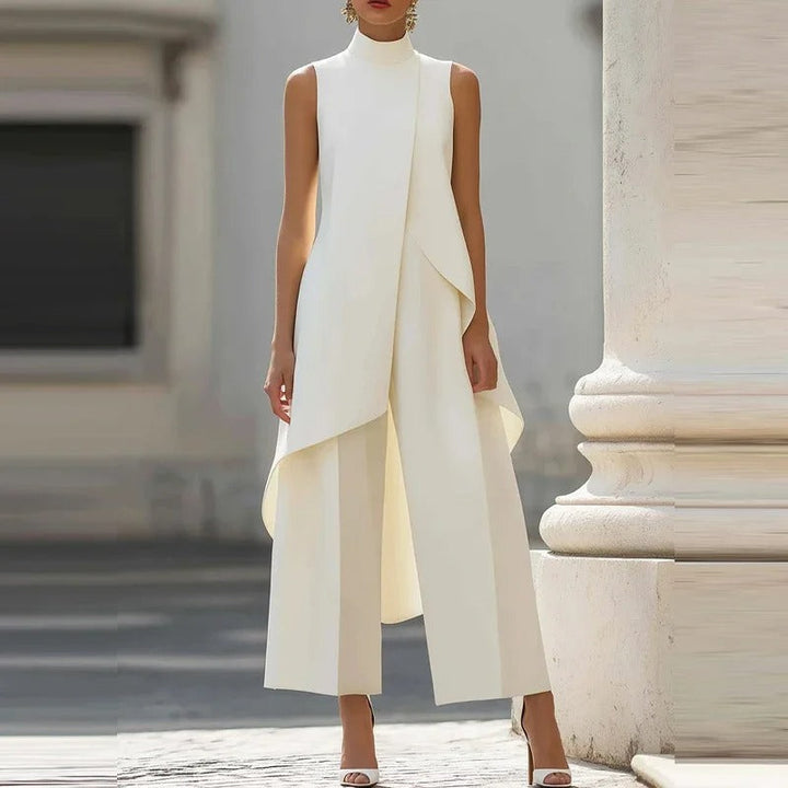 Women’s Two-Piece Set with Mock Neck Top and Wide-Leg Pants