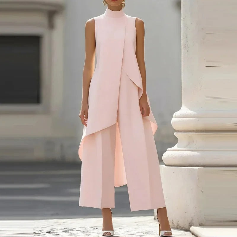 Women’s Two-Piece Set with Mock Neck Top and Wide-Leg Pants