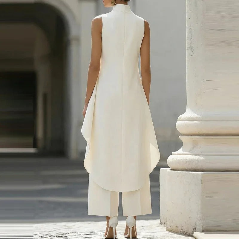 Women’s Two-Piece Set with Mock Neck Top and Wide-Leg Pants