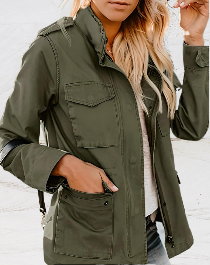 Women’s Utility Jacket with High Collar and Front Pockets