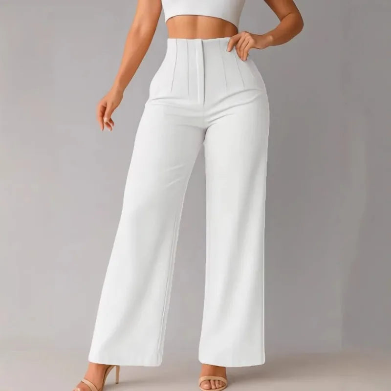 Women’s Wide-Leg Pants with High Waist and Front Pleats