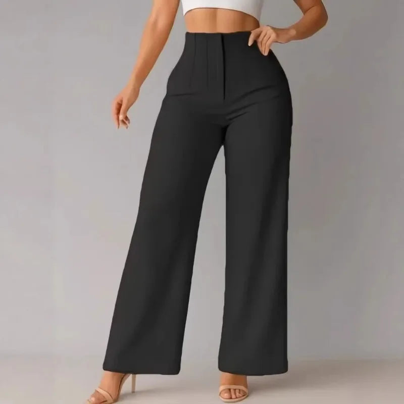 Women’s Wide-Leg Pants with High Waist and Front Pleats