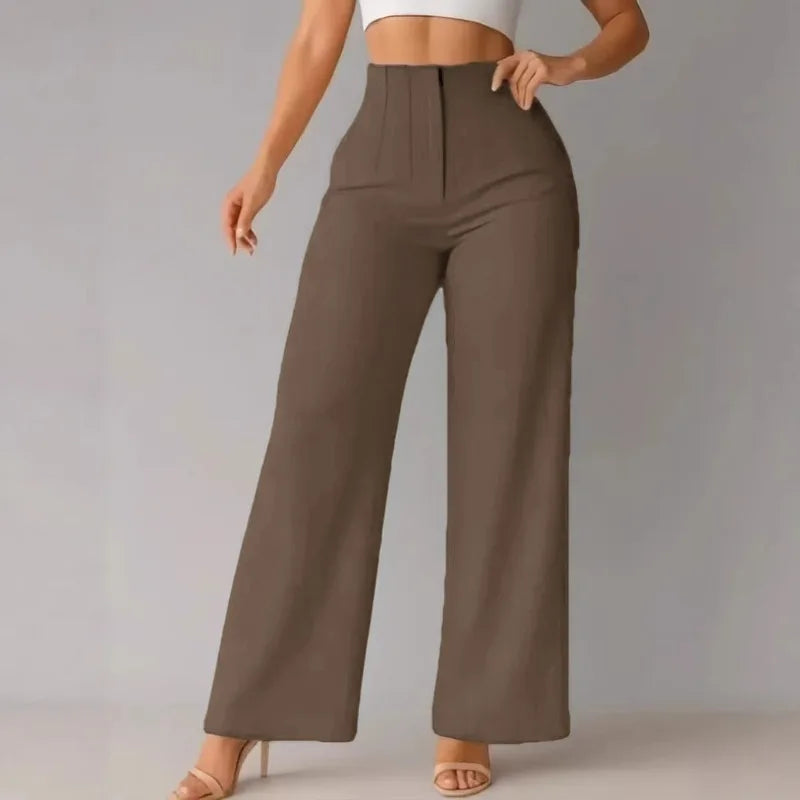 Women’s Wide-Leg Pants with High Waist and Front Pleats