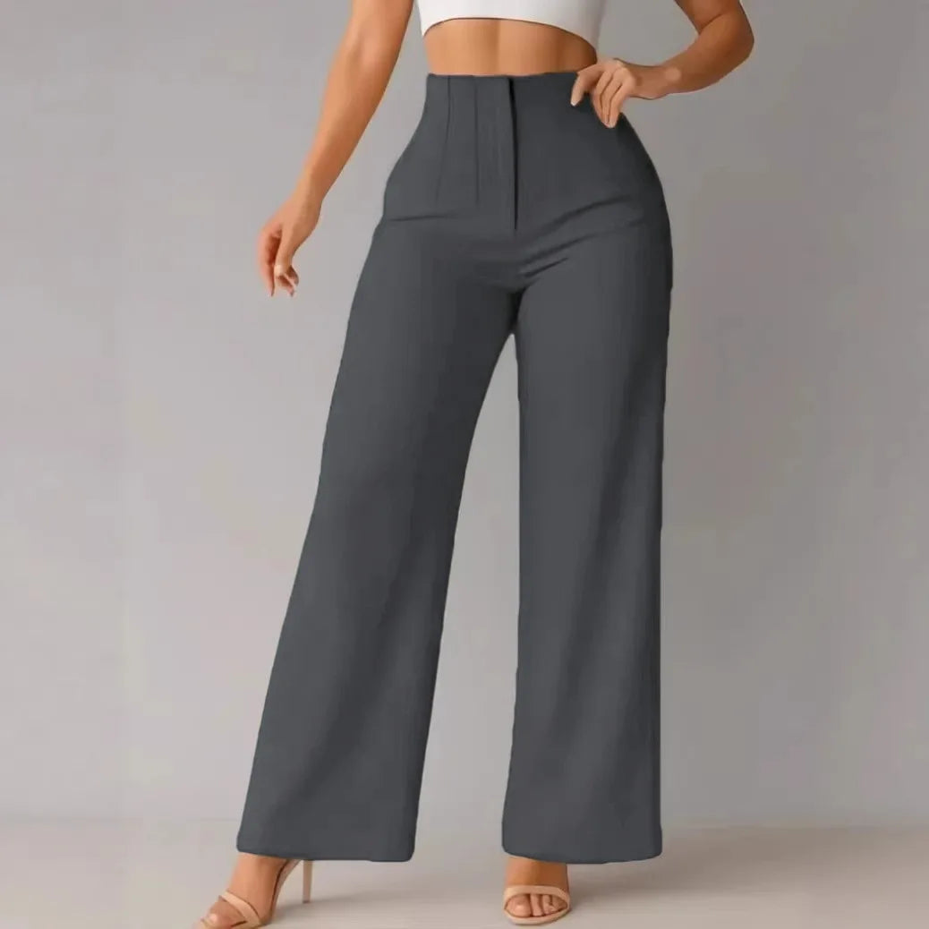 Women’s Wide-Leg Pants with High Waist and Front Pleats