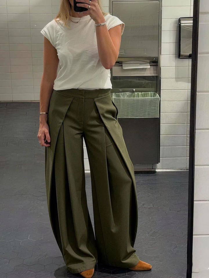 Women’s Wide-Leg Pants with High Waist and Pleated Front