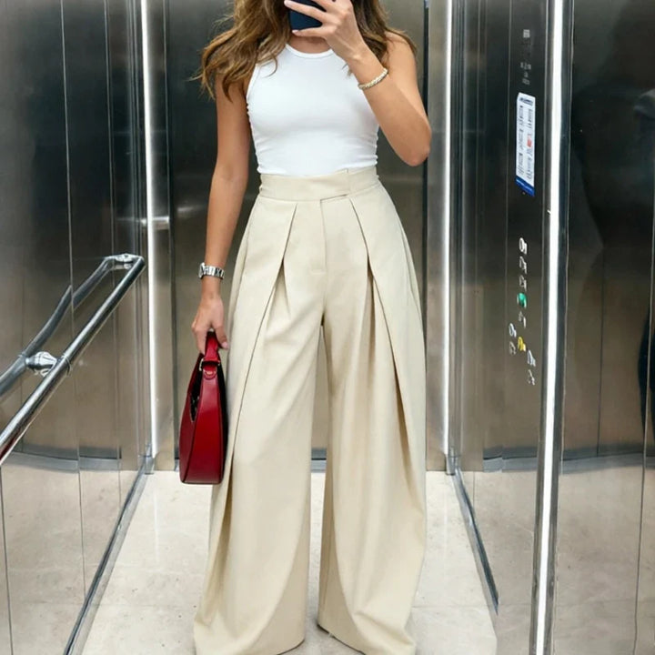 Women’s Wide-Leg Pants with High Waist and Pleated Front