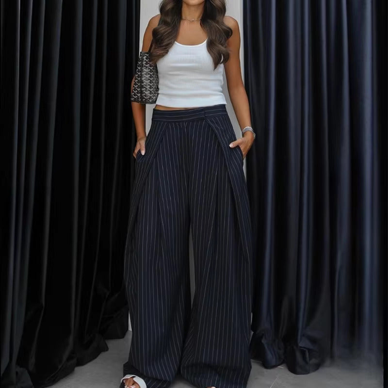 Women’s Wide-Leg Pants with High Waist and Pleated Front