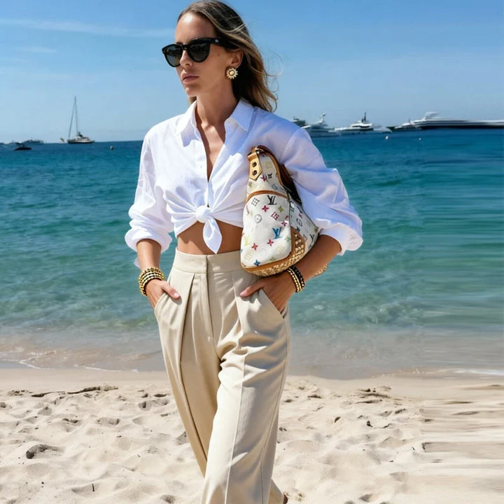 Women’s Wide-Leg Pants with High Waist and Pleated Front