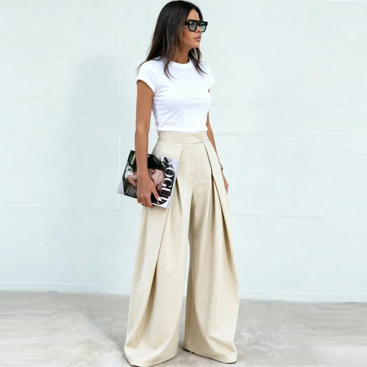 Women’s Wide-Leg Pants with High Waist and Pleated Front