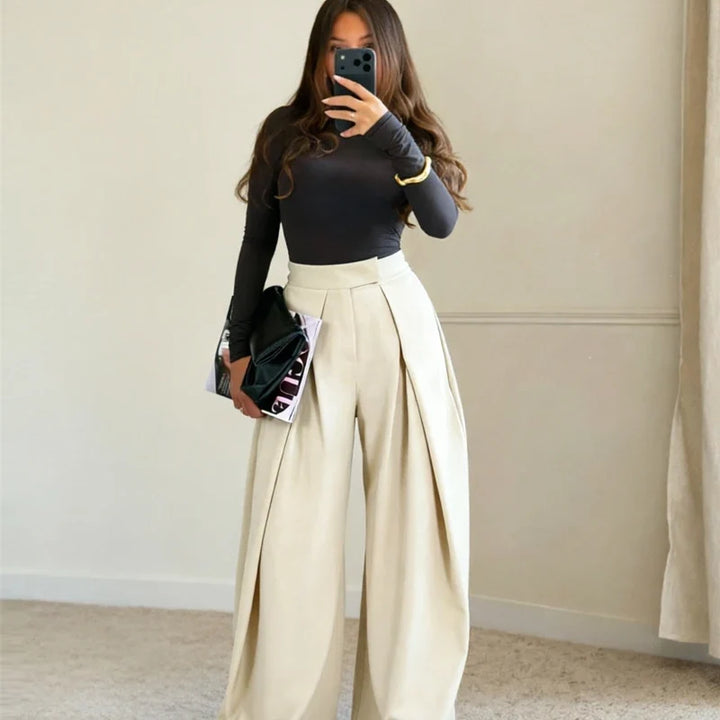 Women’s Wide-Leg Pants with High Waist and Pleated Front
